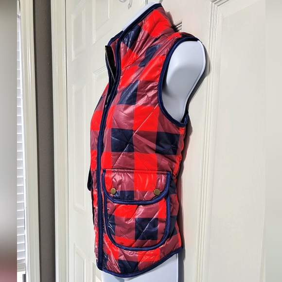 Sign Here Checkered Puffer Vest Unique Red Blue Mauve Plaid Buffalo Chec… - Picture 2 of 6